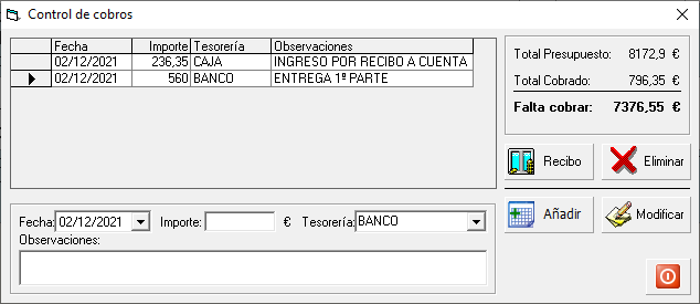 Cobros a cuenta